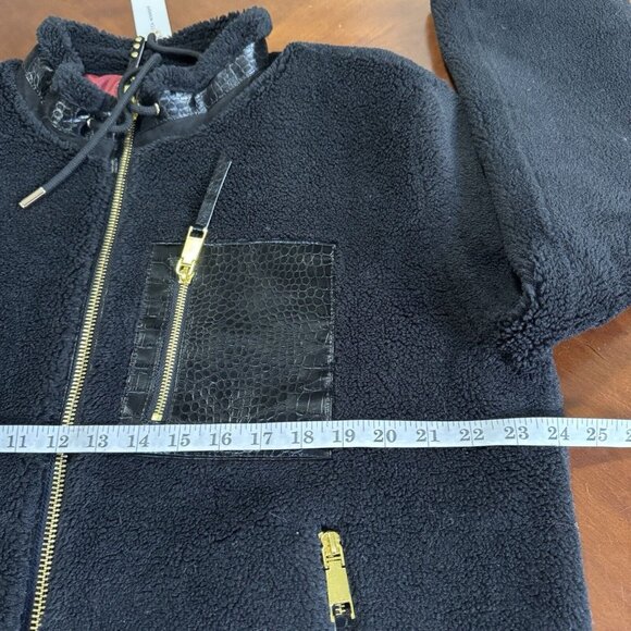 NEW Rebecca Minkoff Women’s Faux Shearling Zip Front Bomber Jacket Sz L Black - Picture 12 of 16